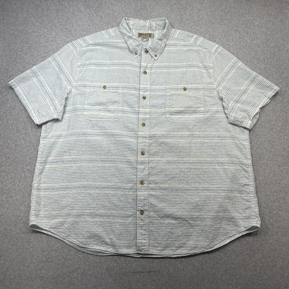 Duluth Trading Hemp Shirt Mens 3XL Blue Stripe Short Sleeve Button Casual Summer